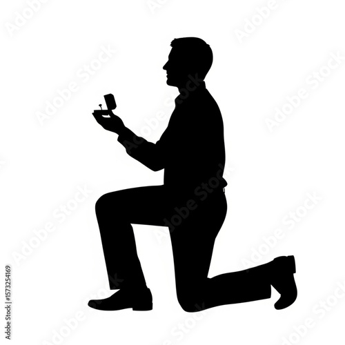 Silhouette of Man Proposing with Ring