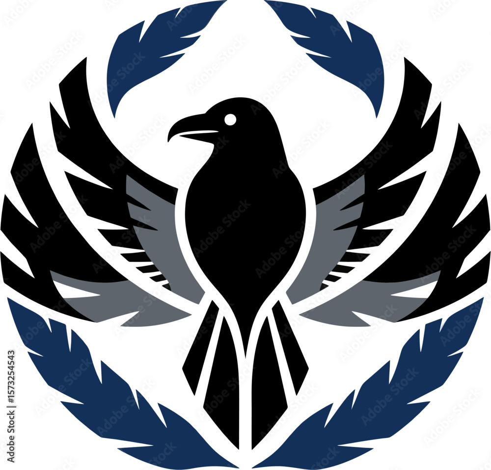Obraz premium Heraldic Crow Logo Design with Stylized Wings and Laurel Elements – Vector Emblem
