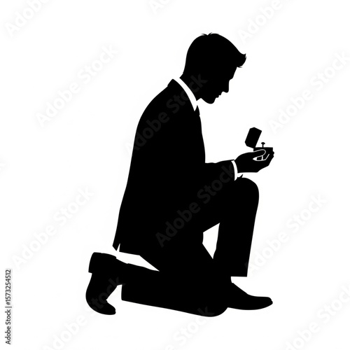 Proposal Silhouette: Man on Knee with Engagement Ring
