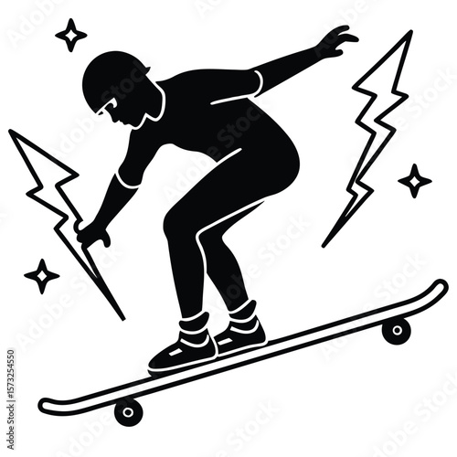 Dynamic Silhouette of Skateboarder Grinding Rail Vector Illustration
