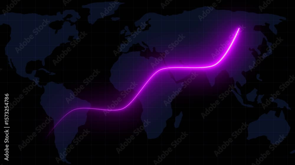 Global business growth neon glowing line and world map background animation 4k. Business, economy, financial services Abstract concept of global economy, financial technology business marketing