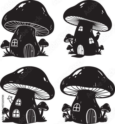 Cartoon Mushroom Fairy House Fantasy silhouette