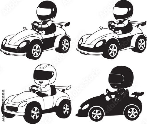 Little Boy Driving Racing Car Cartoon Character silhouette