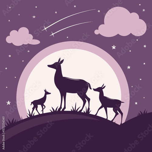Composition of a circle an with elk staying on the top of the mountain