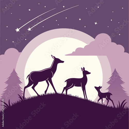 Composition of a circle an with elk staying on the top of the mountain