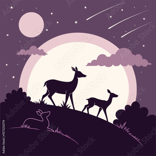 Composition of a circle an with elk staying on the top of the mountain