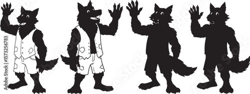 Werewolf Waving Hand Halloween Cartoon silhouette