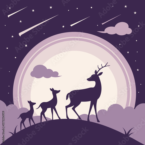 Composition of a circle an with elk staying on the top of the mountain