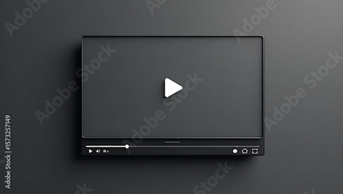 Sleek black media player interface with prominent play button; minimalist design, dark mood.