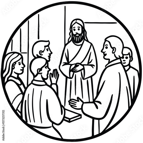 Jesus different activities line art kids coloring page 