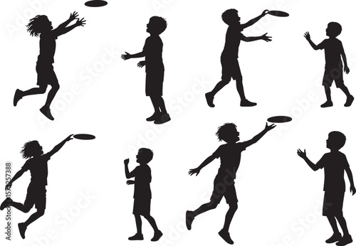 Children Playing With Frisbee Outdoor Fun silhouette