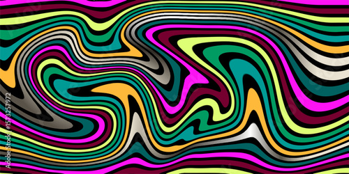 Abstract colorful swirling pattern with vibrant colors and dynamic liquid textures Abstract linear distorted pattern. Retro hippie colorful background with wavy psychedelic texture