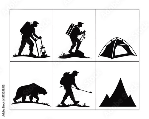 Hiking and Camping Icons A Collection of Flat Minimalist Vector Icon .eps -