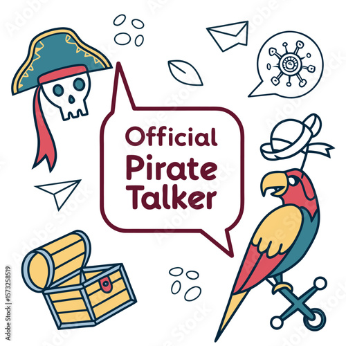 Official Pirate Talker Flat UI Style Badge Design Saying