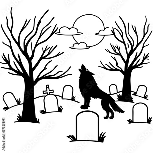 Spooky Halloween Werewolf Cemetery Scene Decor