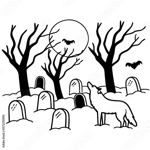 Spooky Halloween Werewolf Cemetery Scene Decor