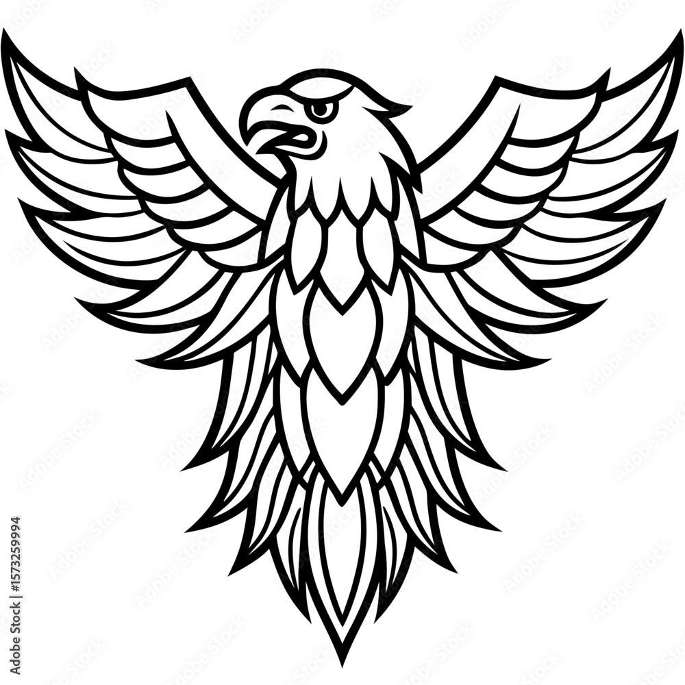Fototapeta premium Stylized black and white eagle emblem with wings spread wide