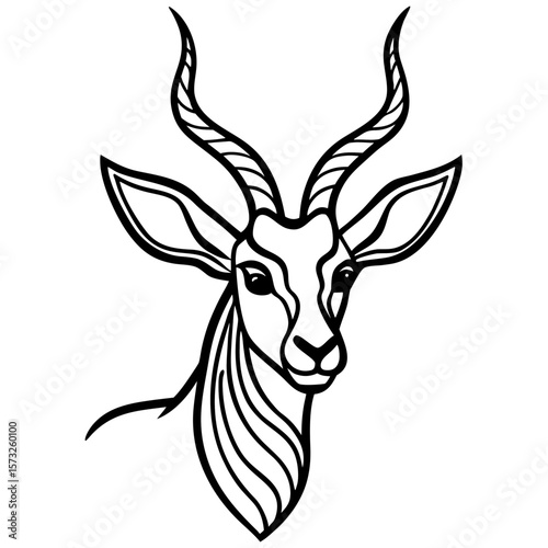 Elegant line art illustration of a gazelle s head with majestic horns