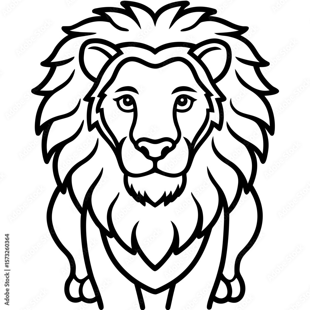 Fototapeta premium Majestic lion head illustration with bold outline and stylized mane