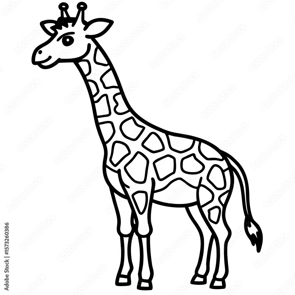 Obraz premium Simple line art illustration of a friendly giraffe standing