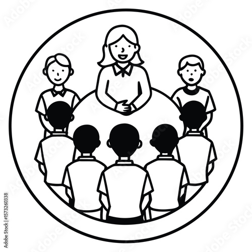 Teacher and Students Collaborative Learning Circle Illustration