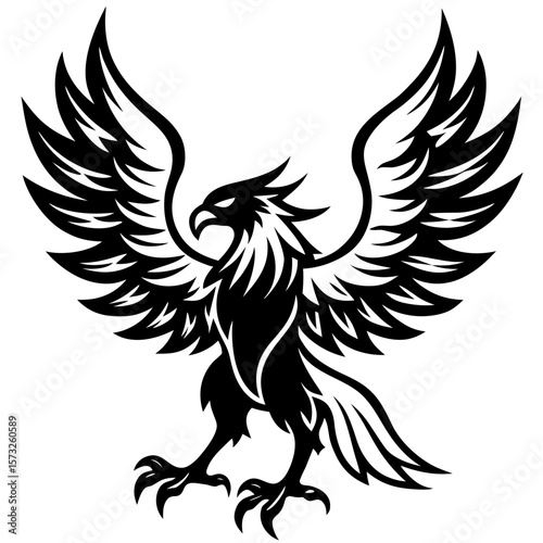 Stylized black eagle with wings spread wide in a fierce pose