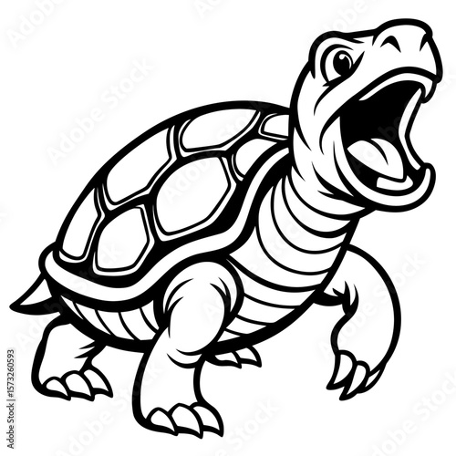 Cartoon turtle with mouth wide open and exaggerated expression