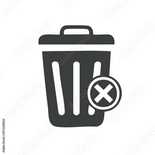 Recycle Bin Icon with Cancel Mark Deletion Sign Trash Container Object Symbol