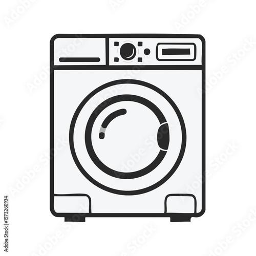 Washing Machine Line Art, Clean Laundry, Appliance Icon, Modern Design, Home Equipment