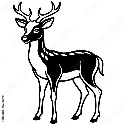 Stylized black and white illustration of a fallow deer
