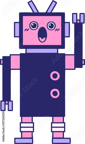 cute cartoon of a robot in bright neon color