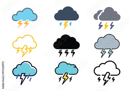 Thunderstorm cloud Vector, Thunderstorm cloud Icon Set