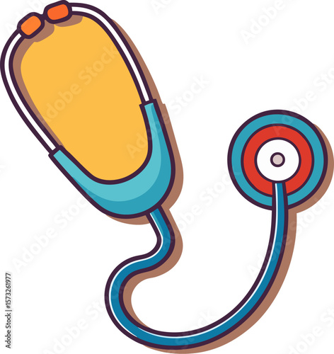 Stylized cartoon stethoscope with yellow and blue colors isolated on transparent background vector illustration