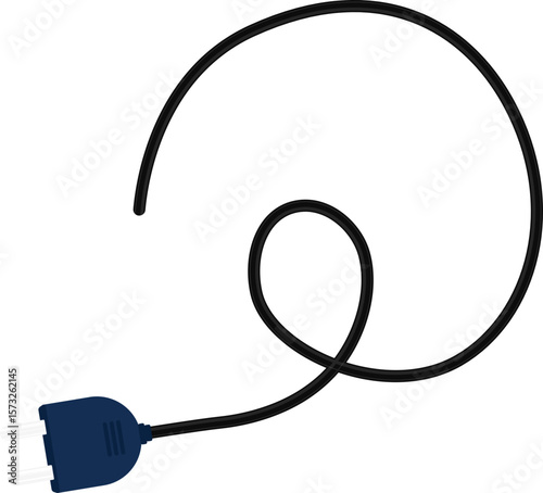 Curve line path with a socket plug connector, forming a loop with the wire.