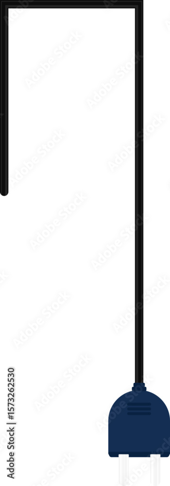 Naklejka premium Path representing a fireman's hose spraying water in a straight line with a corner return and a socket plug connector at the end.