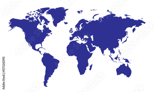 Flat blue silhouette of world map with country borders removed, used in infographics, education, and travel content.