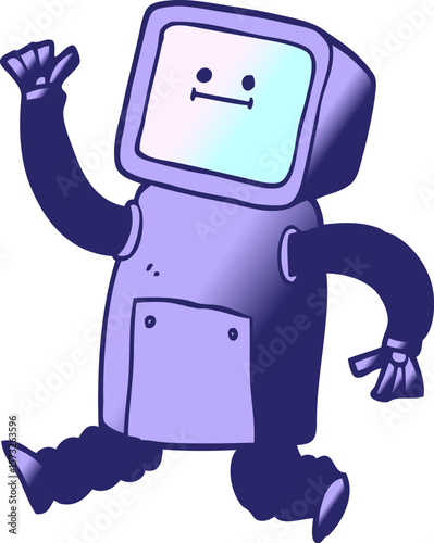 vector gradient illustration cartoon robot running in bright neon color