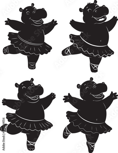 Cute Hippo Dancing Cartoon Animal Character silhouette