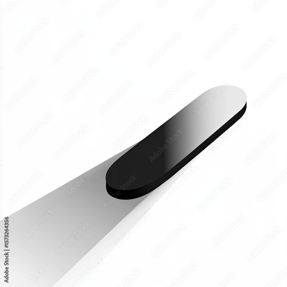 Black, elongated, oval-shaped object with a subtle gradient, casts a shadow on a white background Black, elongated, oval-shaped object with a subtle gradient, casts a shadow on a white background