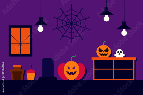 halloween background with pumpkin and bats