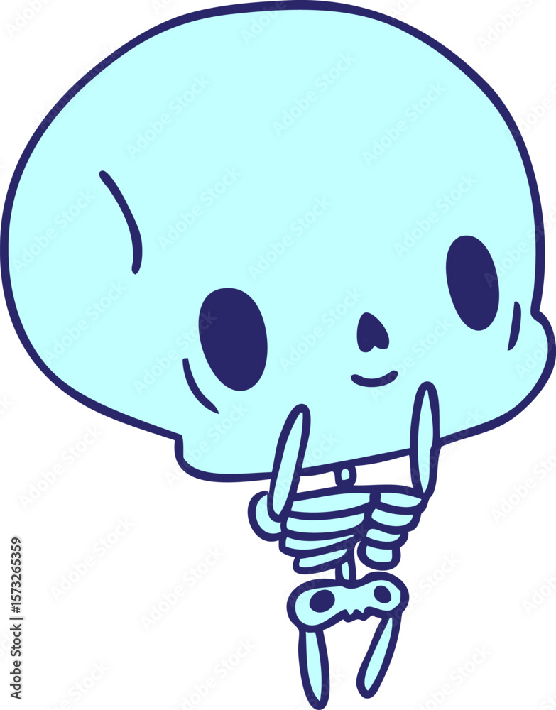 cartoon illustration kawaii cute dead skeleton in bright neon color cartoon illustration kawaii cute dead skeleton in bright neon color