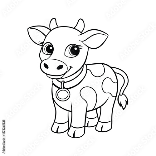 Cute calf with soft expression for kids coloring book Vector illustration