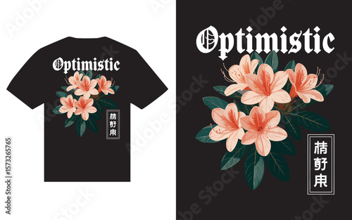 Optimistic floral design with text on a black t shirt design