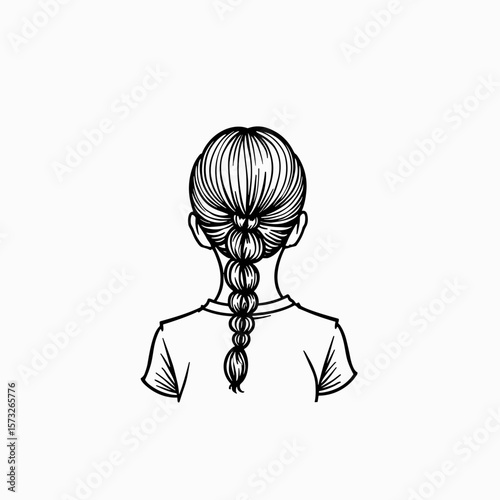 Girl with braided hair seen from the back on plain background  