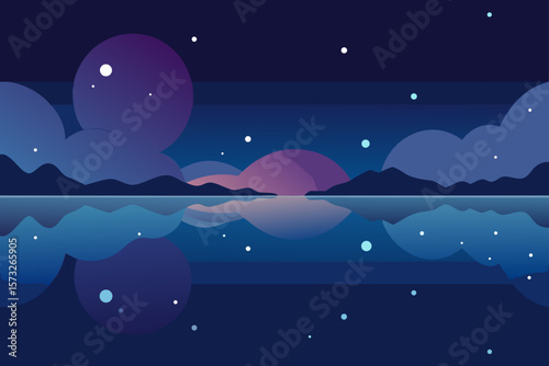 night landscape with moon and stars