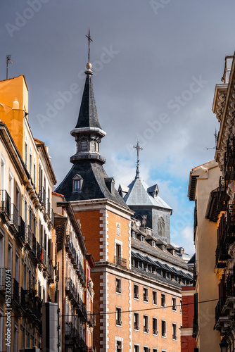 A view of Madrid's historic architecture and city streets, showcasing the city's landmark buildings.