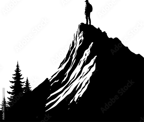 Mountain Tree  Biker on Forest Trail Silhouette" vector bundle