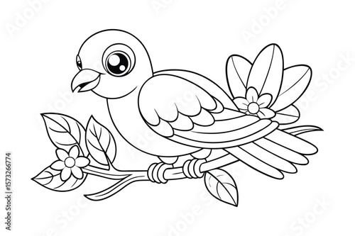 Baby dove bird with peaceful wings for kids coloring book Vector illustration