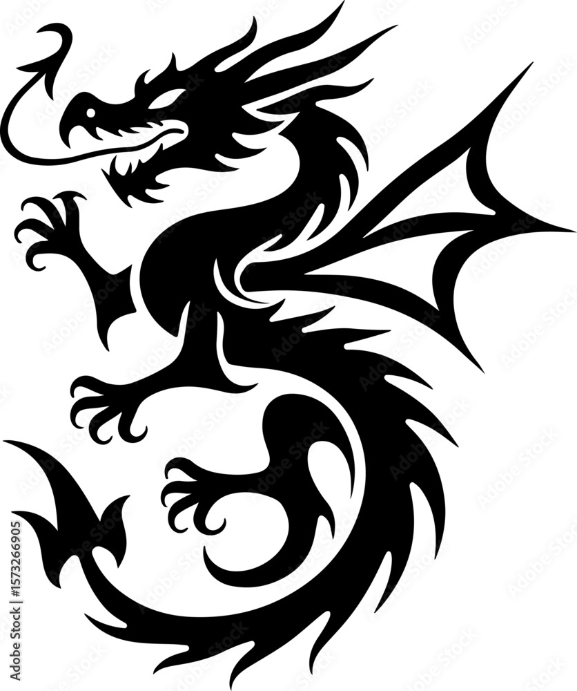 Obraz premium Tribal Dragon & Flame Totem Tattoo Design Set Vector