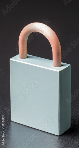 Light-gray, square padlock with a rose-toned handle
